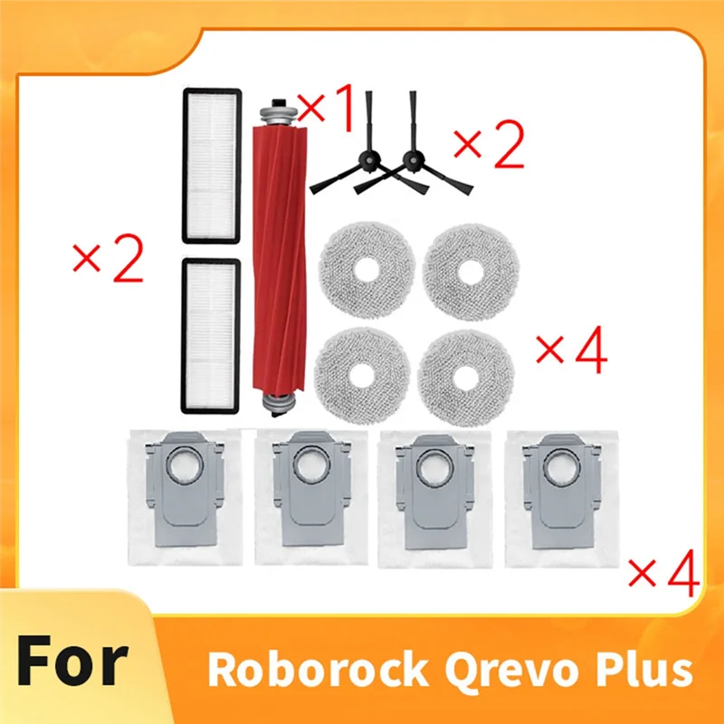A02V-ملحقات المكنسة الكهربائية 13 قطعة لـ Roborock Qrevo Plus تتميز بالفرشاة الرئيسية وفرشاة جانبية ومرشح الممسحة وأكياس الغبار