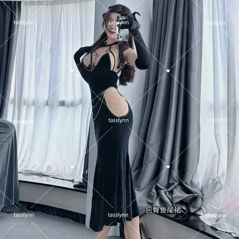 Anime Cosplay Overlord Albedo Cosplay Costumes Albedo Dress Succubus Black Christmas Dress Halloween Costumes