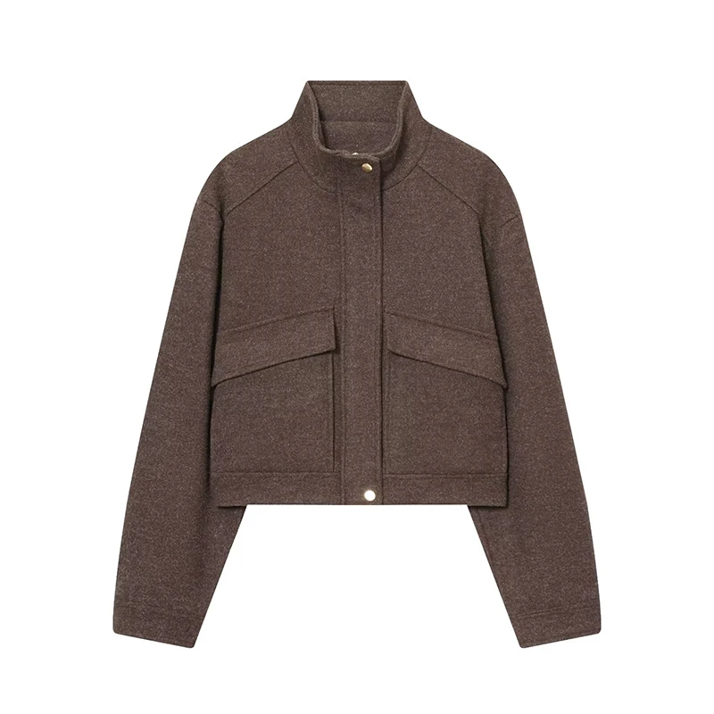 

2026 New Autumn Winter Soft High Collar Jacket For Women Long Sleeve With Pockets Elegant Crop Outfits