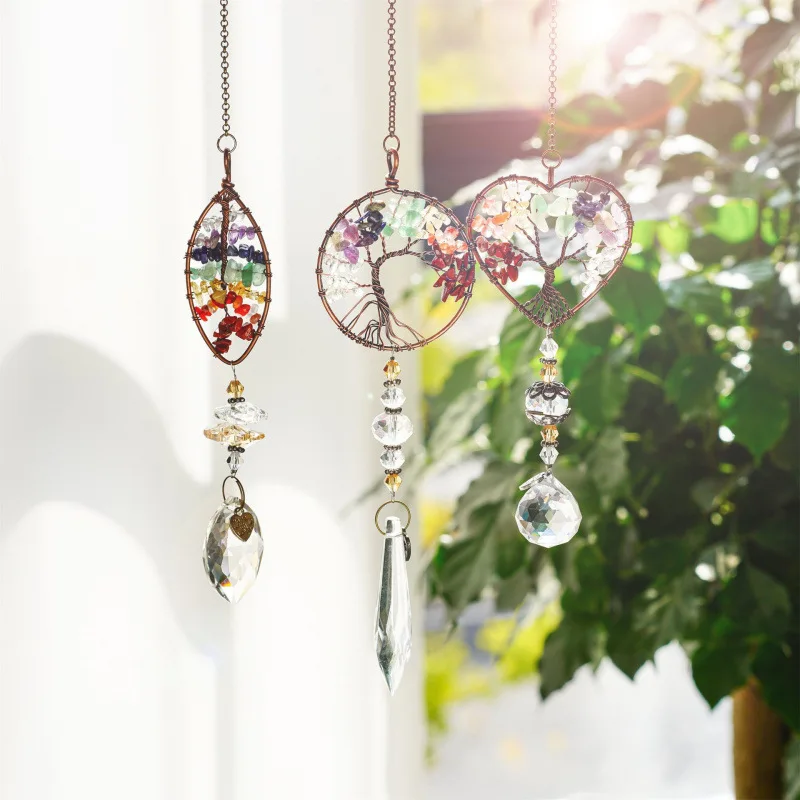 Sun Catcher Wind Chime Pendant - Handmade with Colorful Pebbles for Weaving a Dreamcatcher for the Living Room Decoration