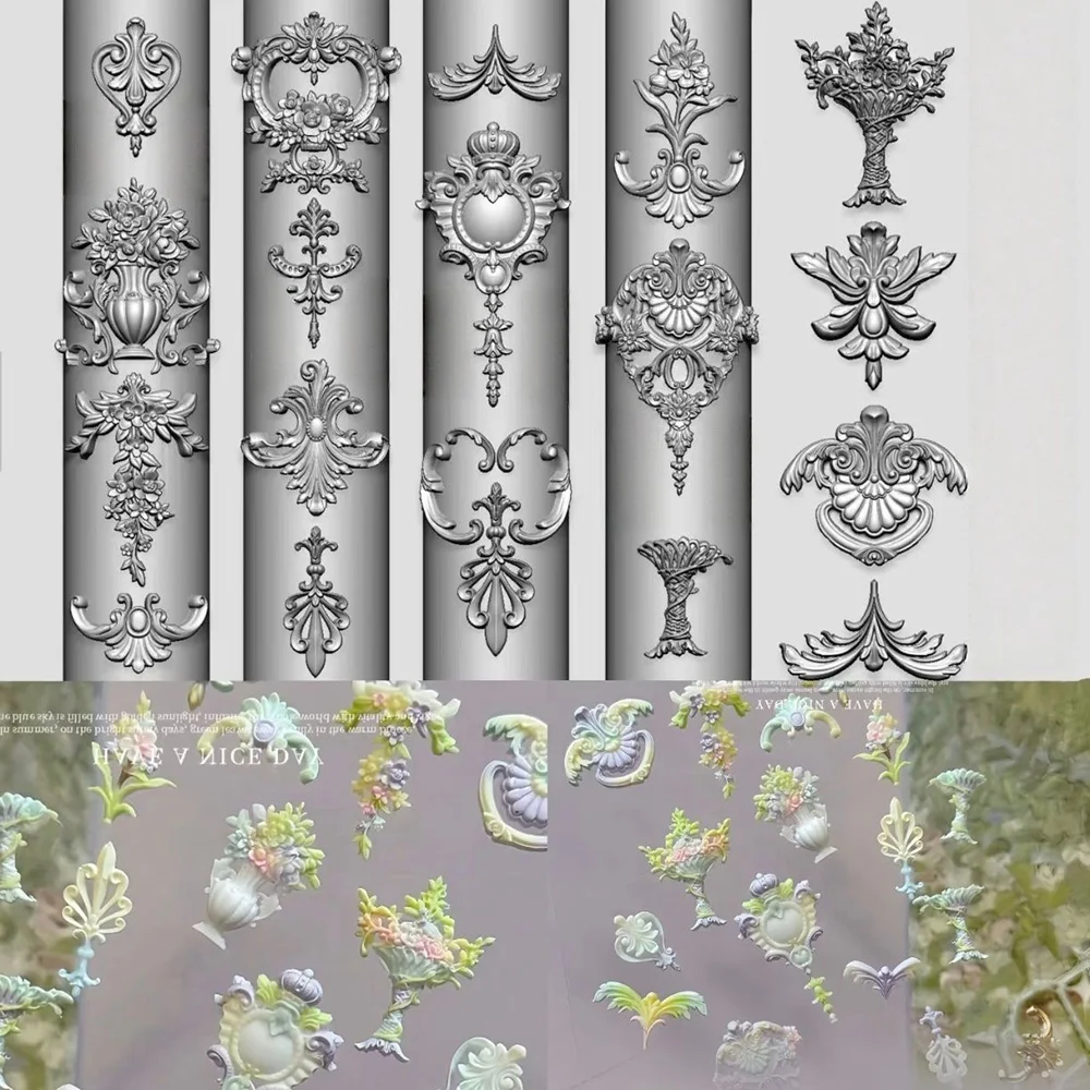 3D-Silikon-Nagelgussform mit floralen Rankenmuster, elegantes französisches Blumenmuster, DIY-Nagelkunst-Schmuckherstellungsvorlage, hohe Qualität