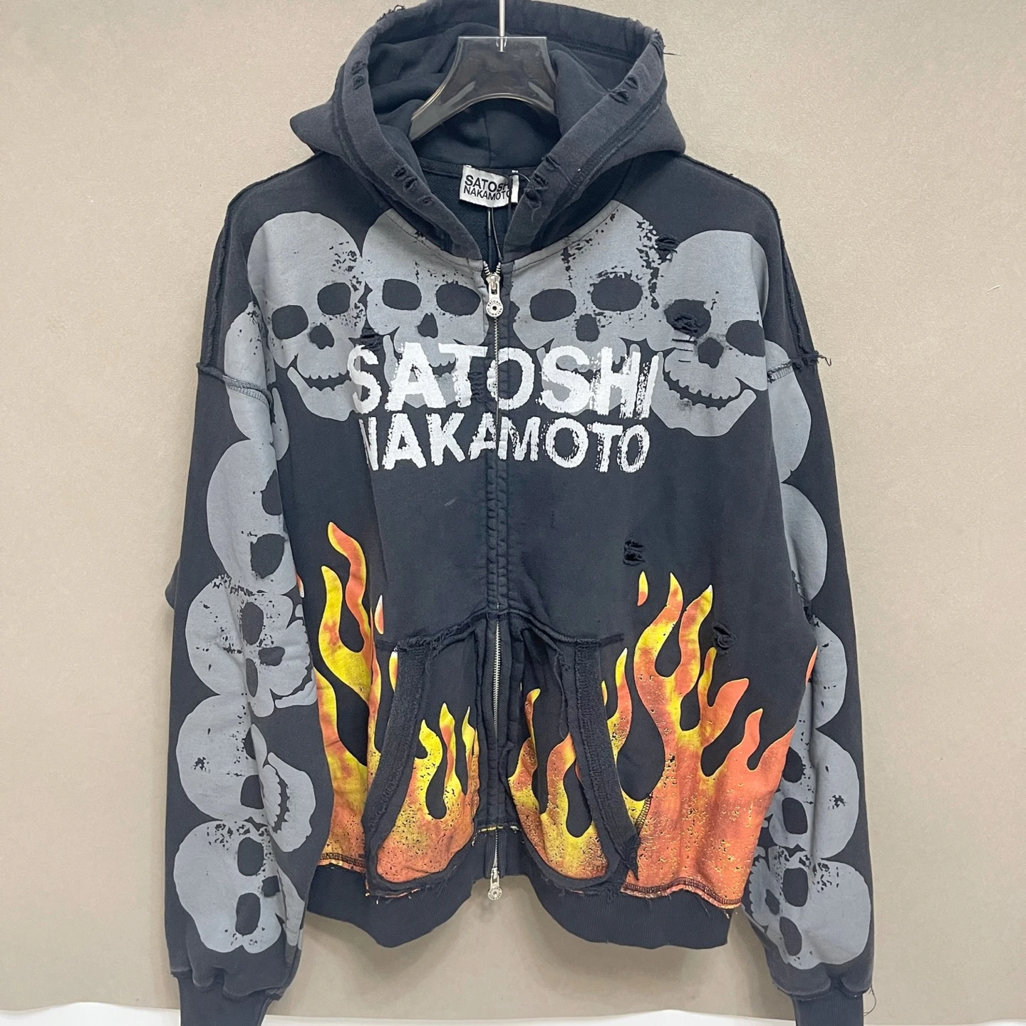 Satoshi Nakamoto Skeleton Flame Print Hoodie Men Women High Quality Hooded Pullover