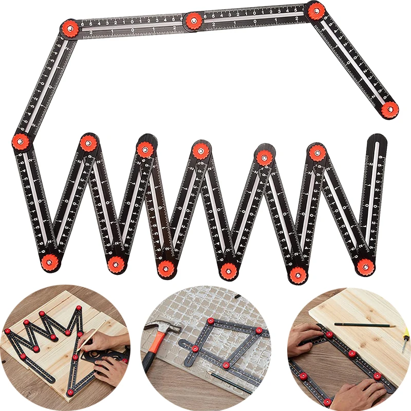 12/9/6 Fold Angle Ruler Aluminum Alloy Folding Ruler For Tile Positioning Opening Manual Multi-Functional Measuring Tool