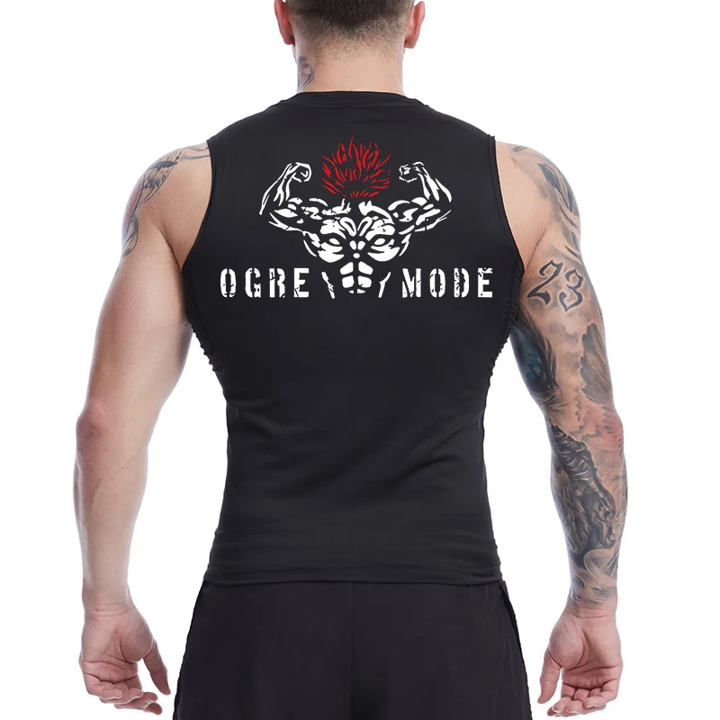 Anime Graphic Sleeveless Compression Shirt For Men Athletic Quick Dry Tank Tops Tees Gym Workout Fitness Running Vest Baselayers