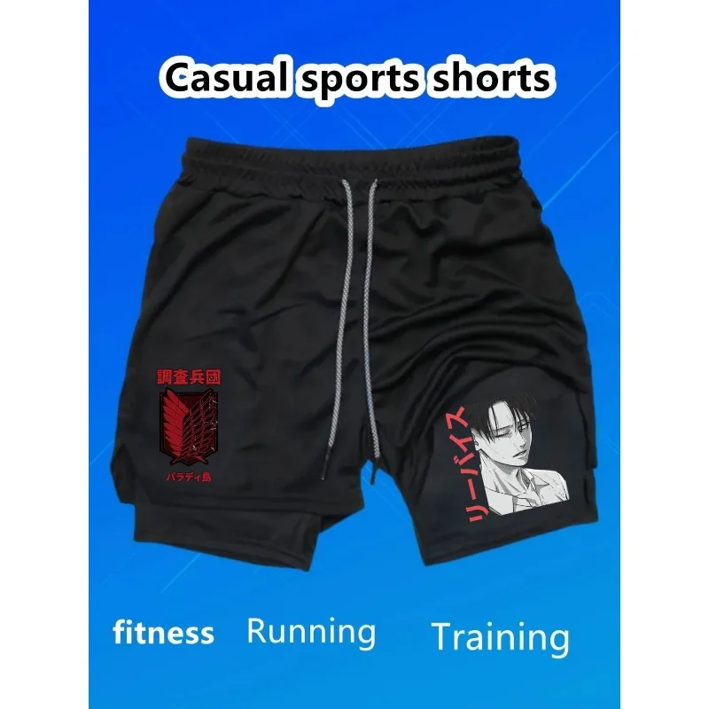 

Summer Shorts Men 2in1 Athletic Gym Workout Running Performance Shorts Eren Jeager Print Wish Phone Pocket Quick Dry Breathable