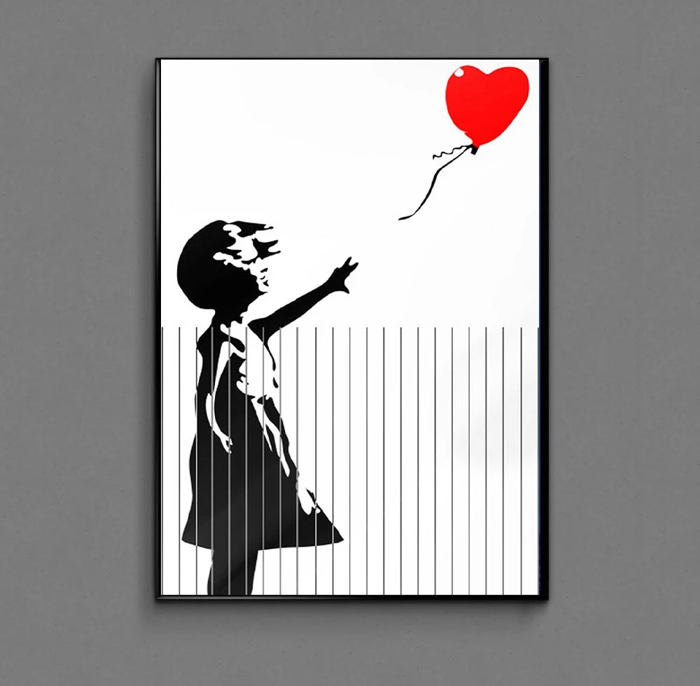 Banksy Graffiti Artwork Painting Girl With Red Balloon Poster Black White poster Abstract Wall Home Decor street graffiti poster