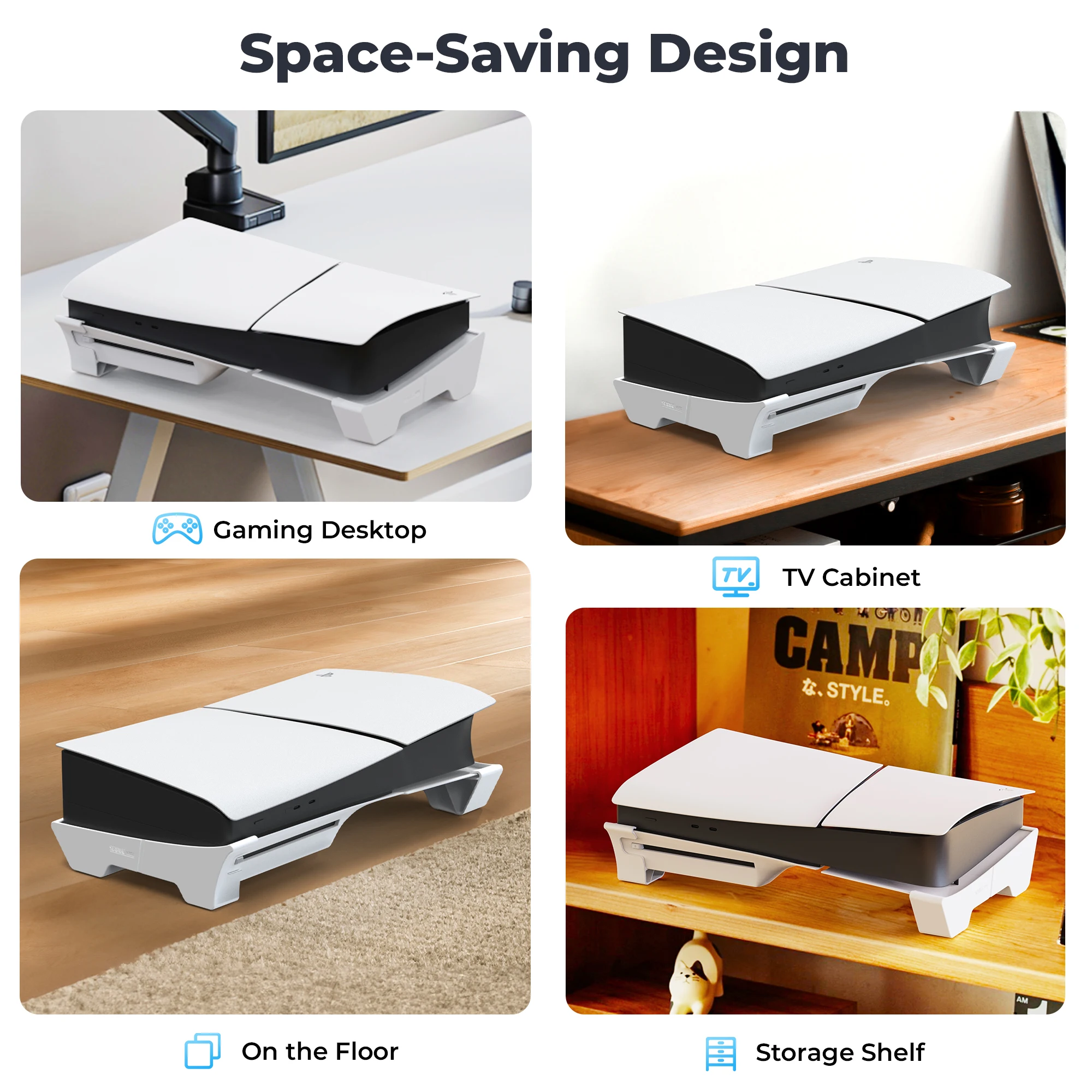 Horizontal Stand for PS5 Pro/PS5 Slim Console, Flat Base Stand Stable Accessories for PlayStation 5 Slim/Pro Disc & Digital Edition (Not for PS5) - view 6