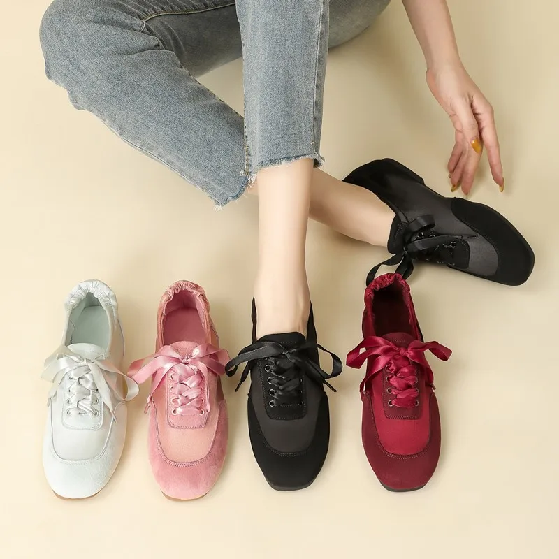 

DIMANYU Women's Sneakers 2026 Spring New Women's Ballet Flats Satin Lace-up Casual Large Size Sneakers For Women