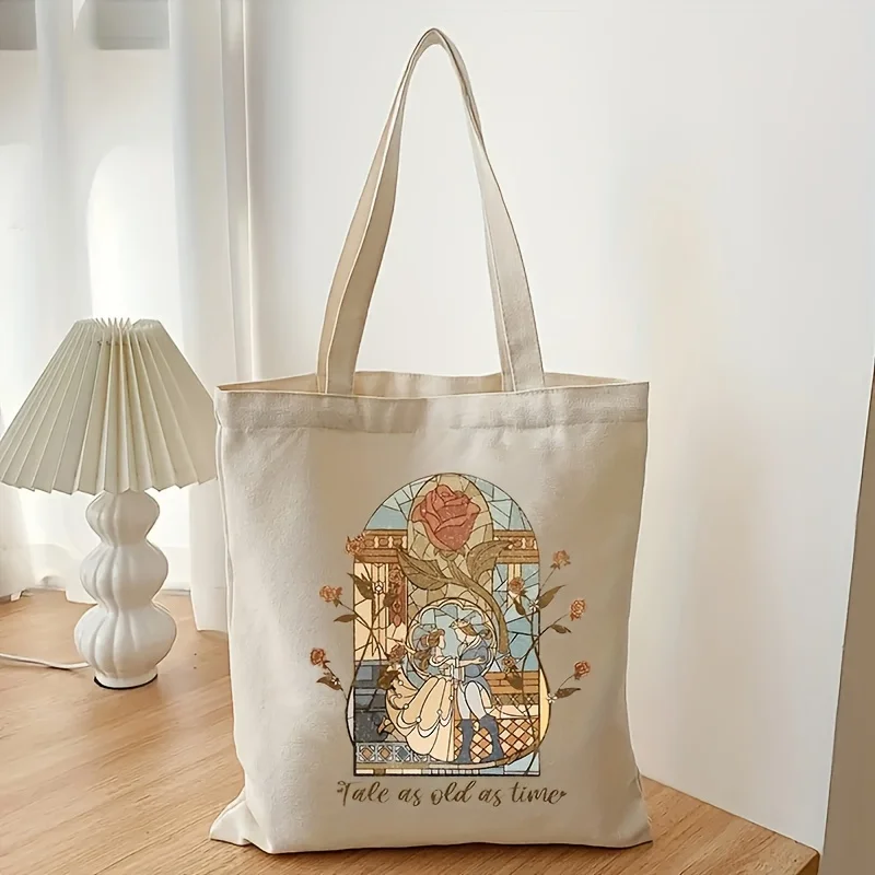 1pc Canvas Shopping Bag, Portable Shoulder Bag, Trendy Large Capacity Tote Bag For Daily Life