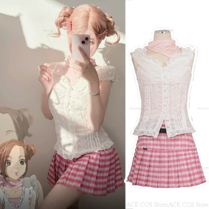 Anime Comic Nana Komatsu Nana Ichinose Cosplay Kostuum Pruik Vrouwen Meisjes Cosplay Dagelijks Roze Outfit Uniform Halloween Date Suit