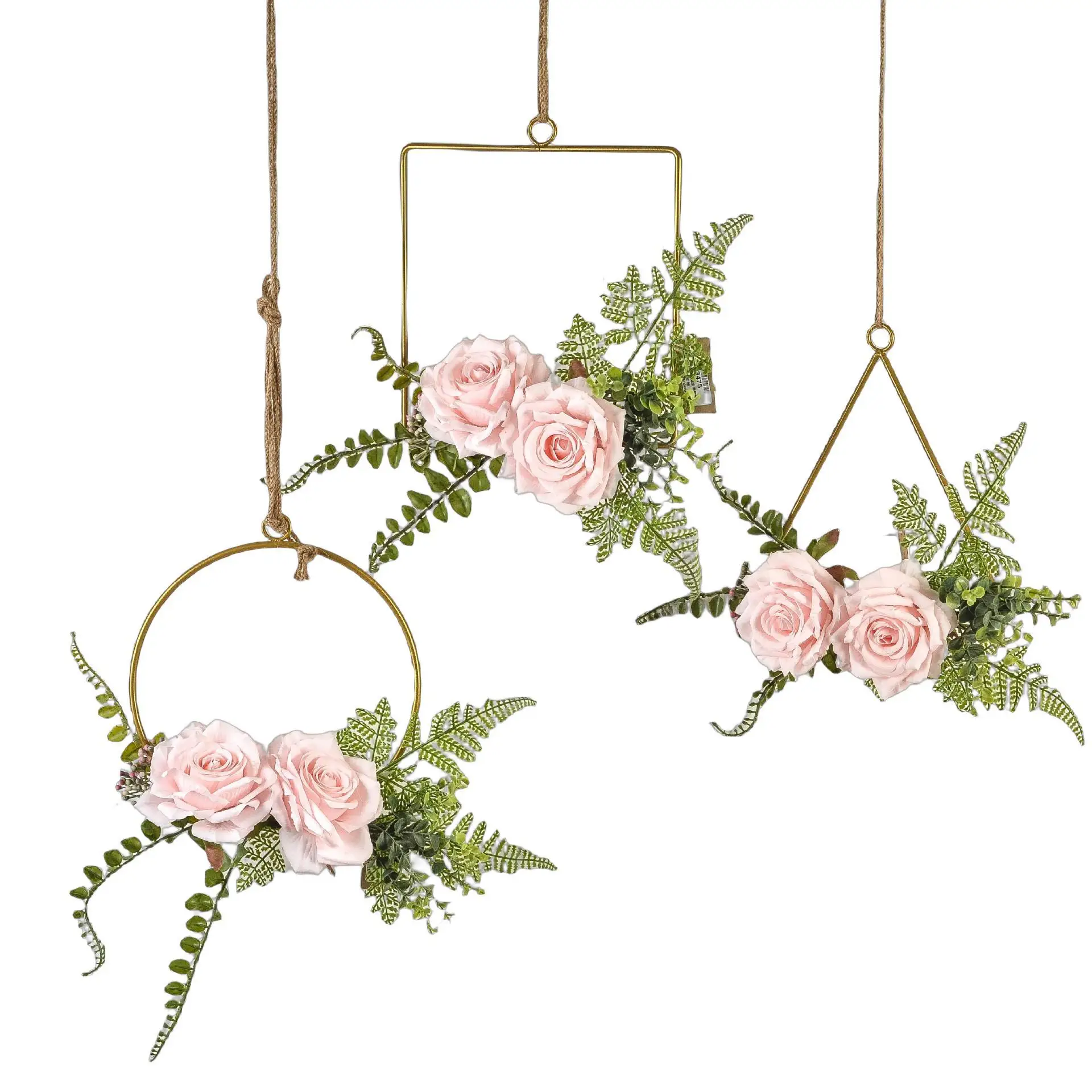 

3pcs/Set Artificial Rose lilac Peony Wreath With Metal Iron Simulated Wreath Ornaments For Home Door Wall Hanging Wedding Decor