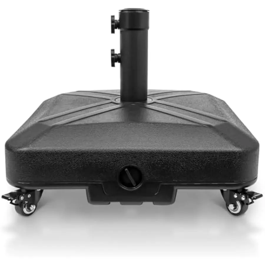 

Patio Umbrella Base Heavy Duty with Wheels Square Market Stand for Outdoor 4 Locks 2 Knobs 125lb Capacity, Black