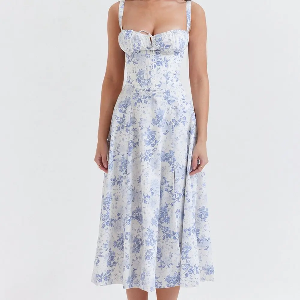 Summer Fashion Spaghetti Strap Dress Women Elegant Slim Fit Sleeveless Long Casual Office Party Solid Color Gowns