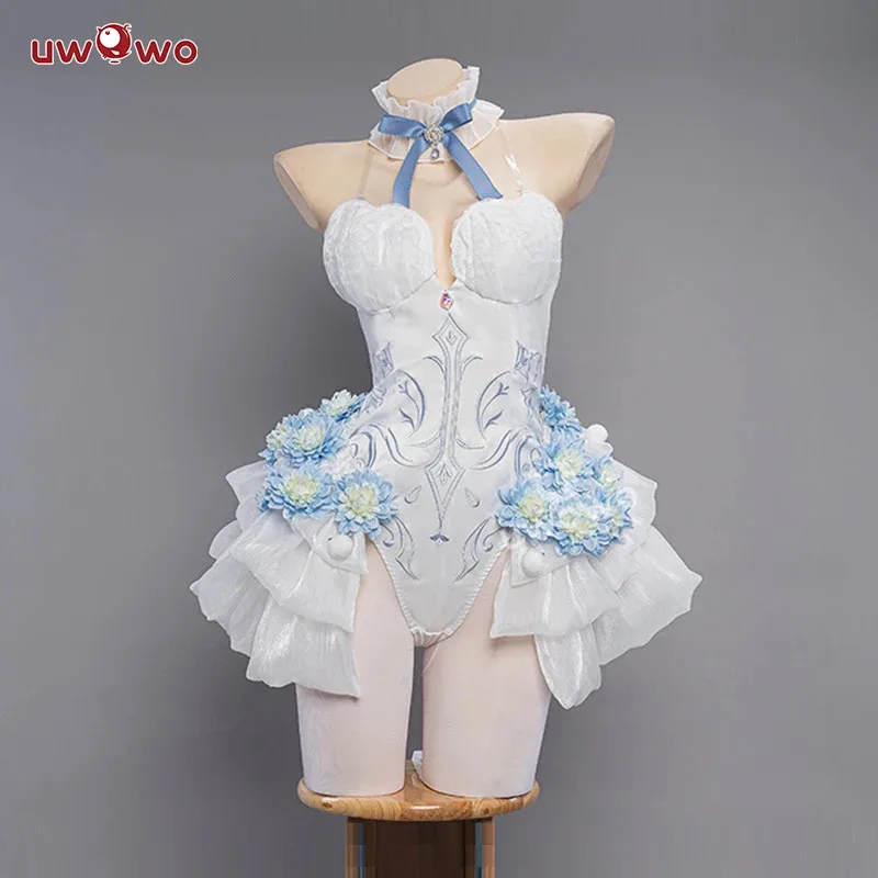 

IN STOCK UWOWO Mikku Cosplay Costume Flower Fairy Dress Full Set Anime Cute Women White Bunny Jumpsuit Halloween Costumes