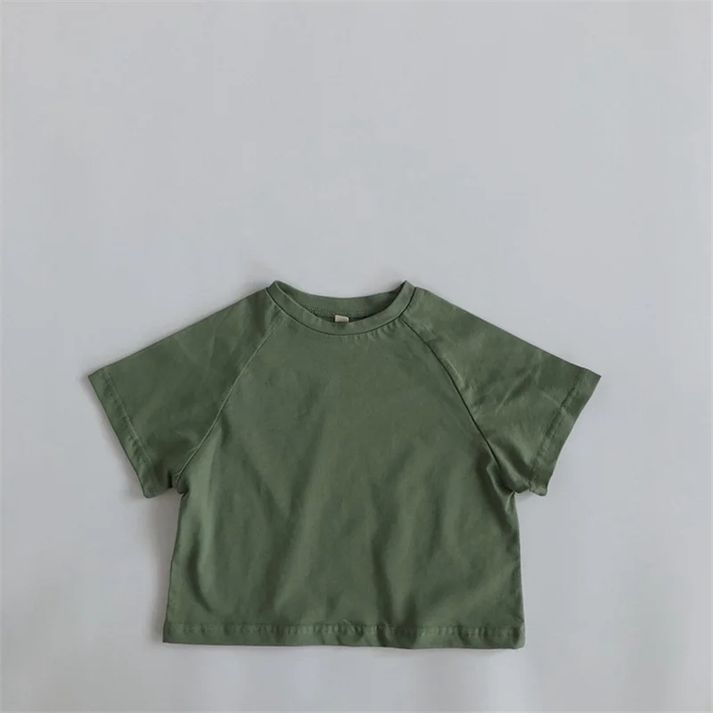 1-8Y Kids Short T-shirt Summer  Fashion Solid Girls Tees Short Sleeve Cotton Boys Tops Korean Casual Children Clothes