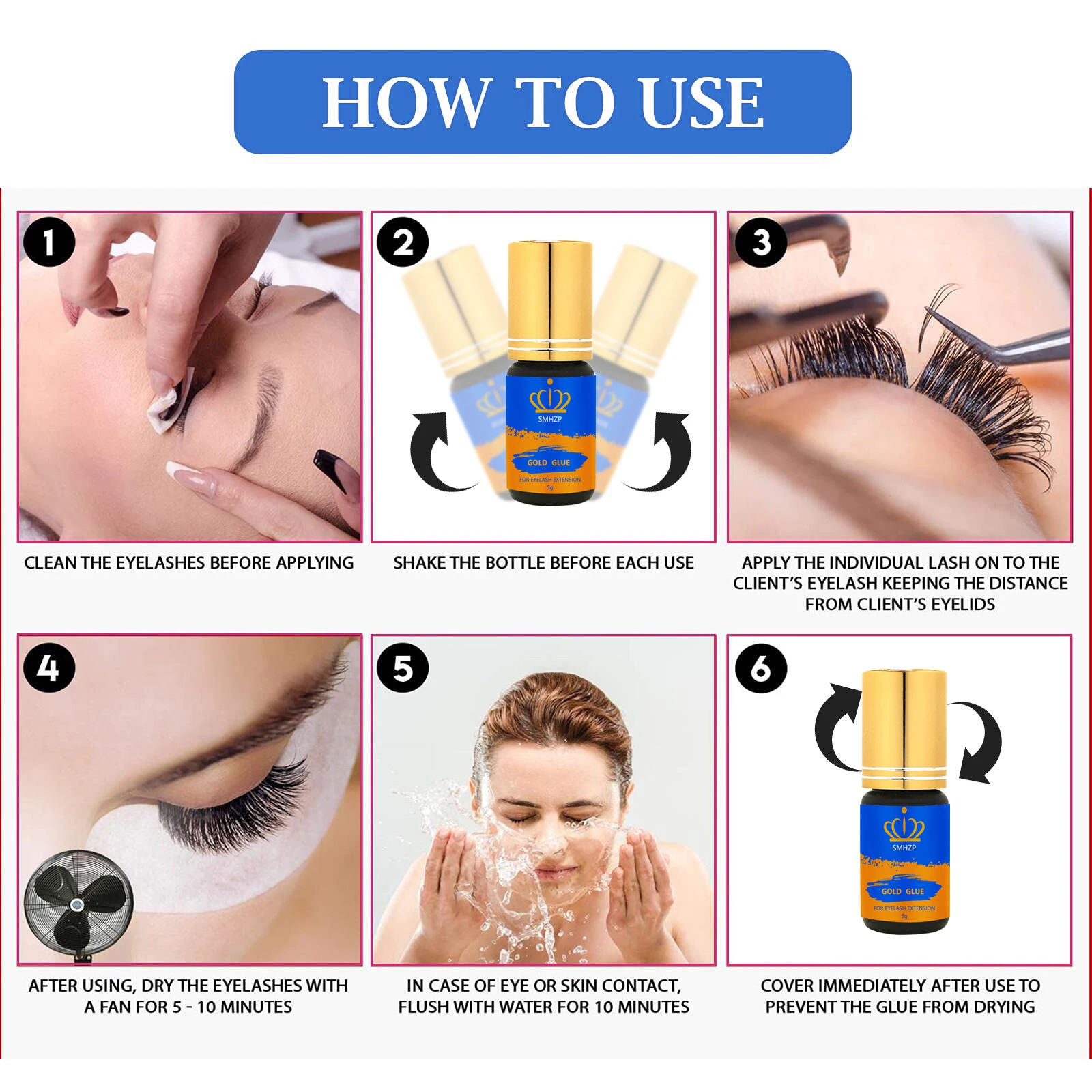 Korea Eyelash Extension 1s Fast Drying Time Eyelash SMHZP Gold Star Glue With Eyelash Extension