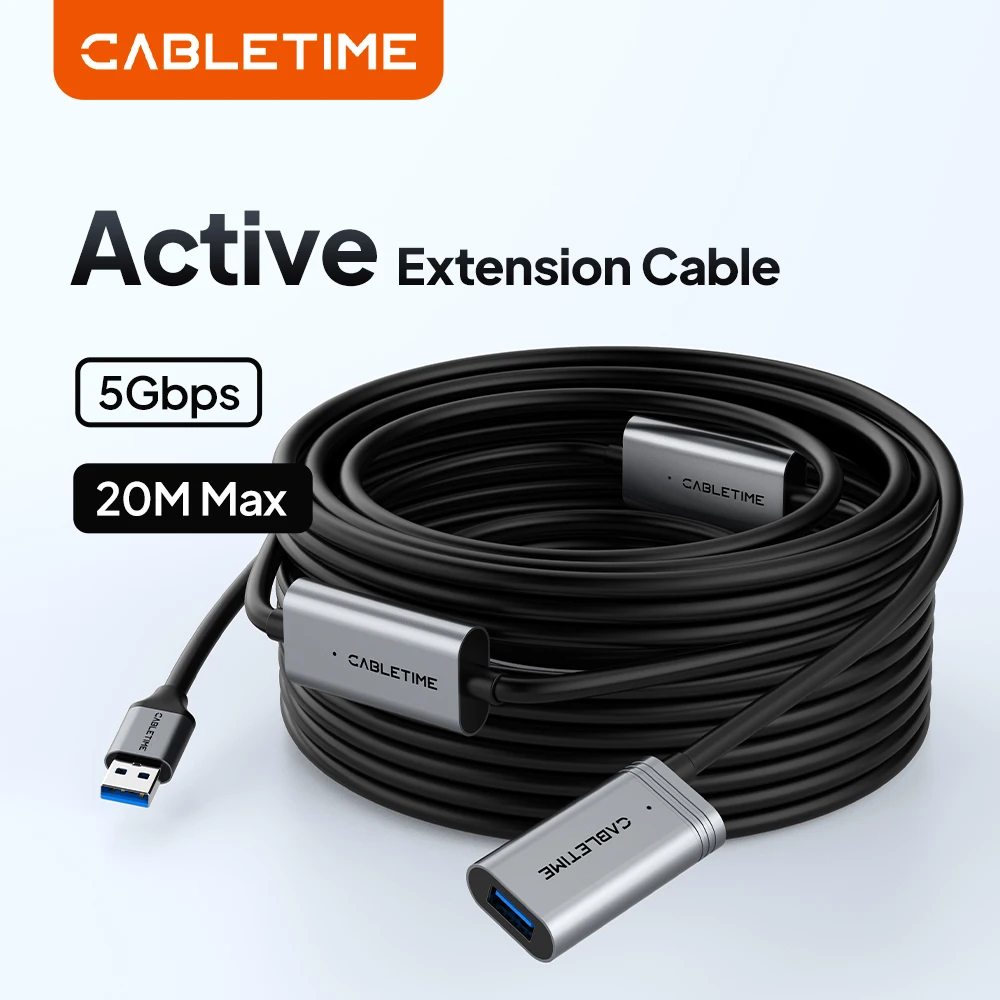 

CABLETIME 480 Мбит/с, быстрая передача данных, удлинительный кабель USB 2.0, 30 м/20 м/10 м/5 м, USB 2.0 A (штекер) - B (штекер), для компьютера, VR