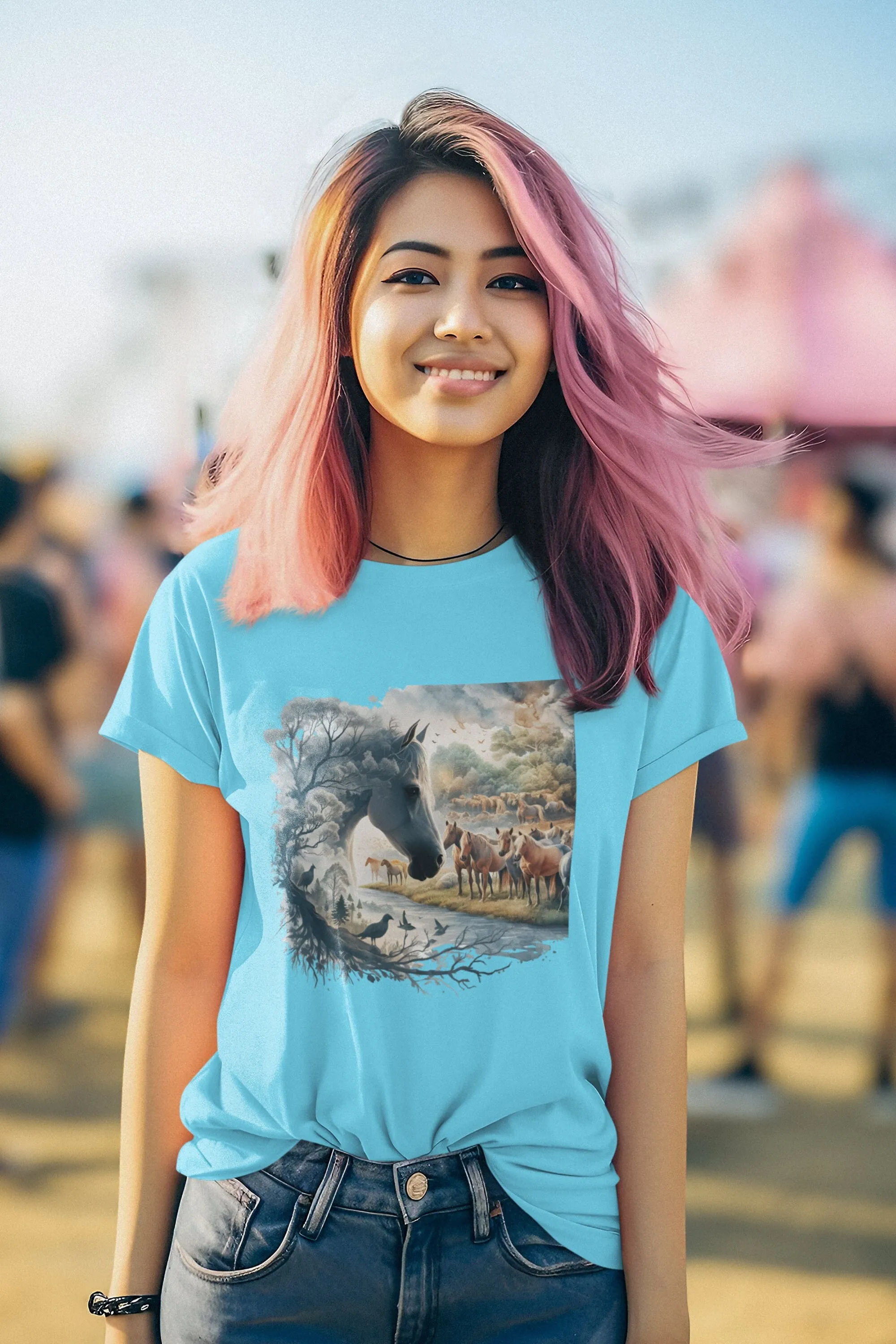 Watercolor Horse Nature Scene T Shirt Surreal Silhouette Dreamy Artistic Animal Design For Lovers And Enthusiasts