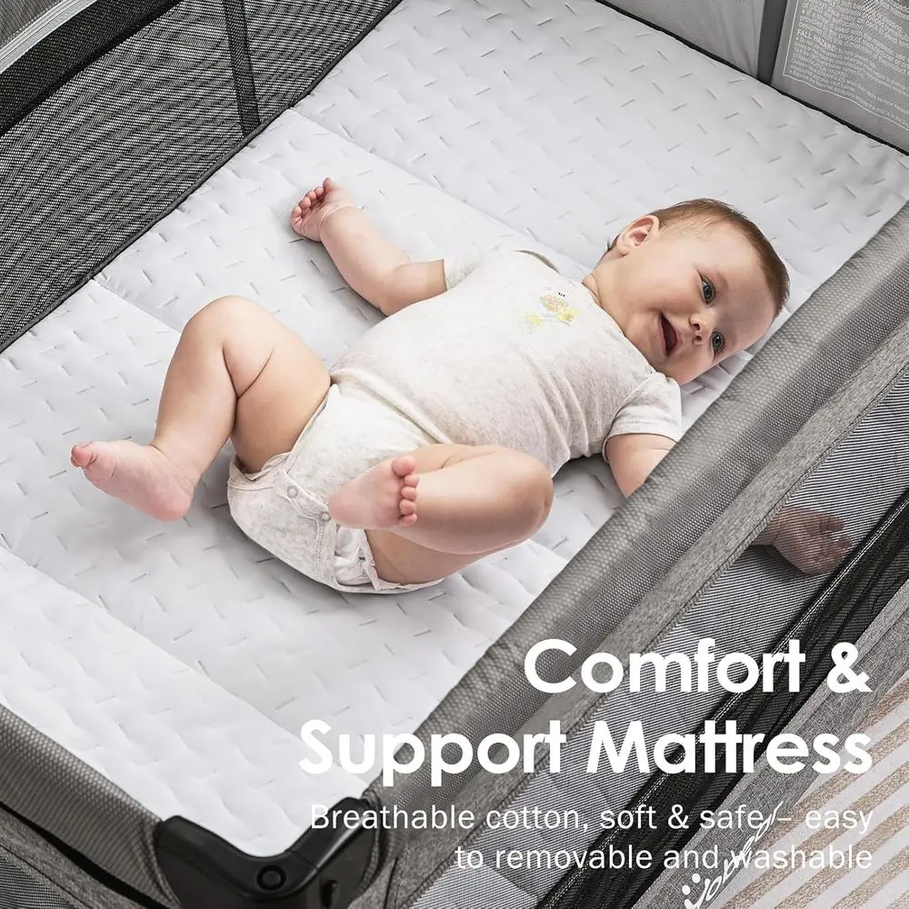 لعب رمادي 4 في 1: سرير قابل للتحويل، سرير بجانب السرير، مبدل الحفاضات لحديثي الولادة إلى الأطفال الصغار