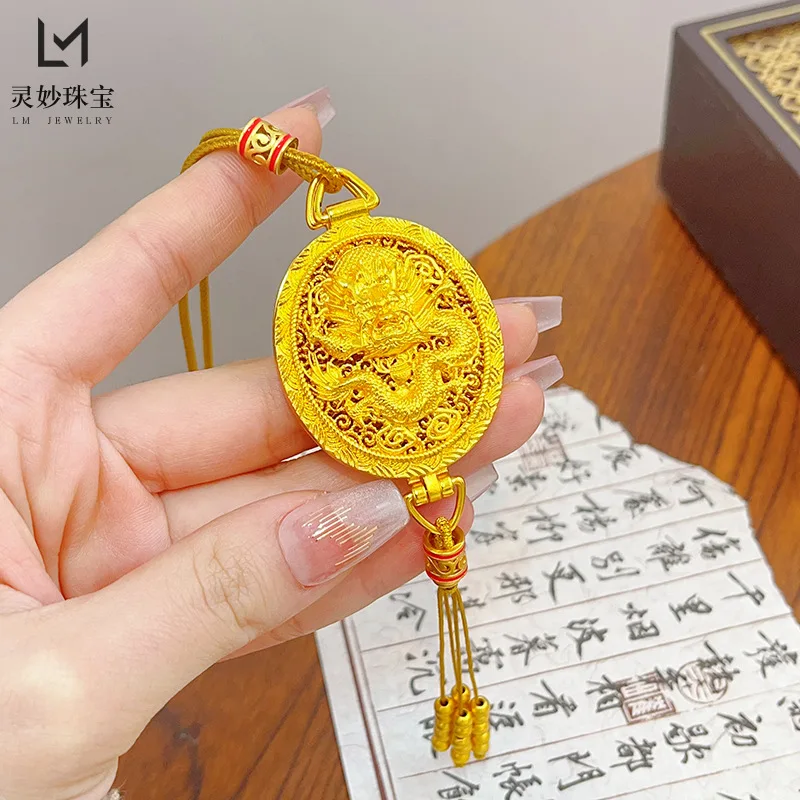 Hollow Filiglas Dragon Pattern Sachet Pendant Openable Copper Gold Plated 18K Zodiac Dragon Amulet Protector Pendant for Couple