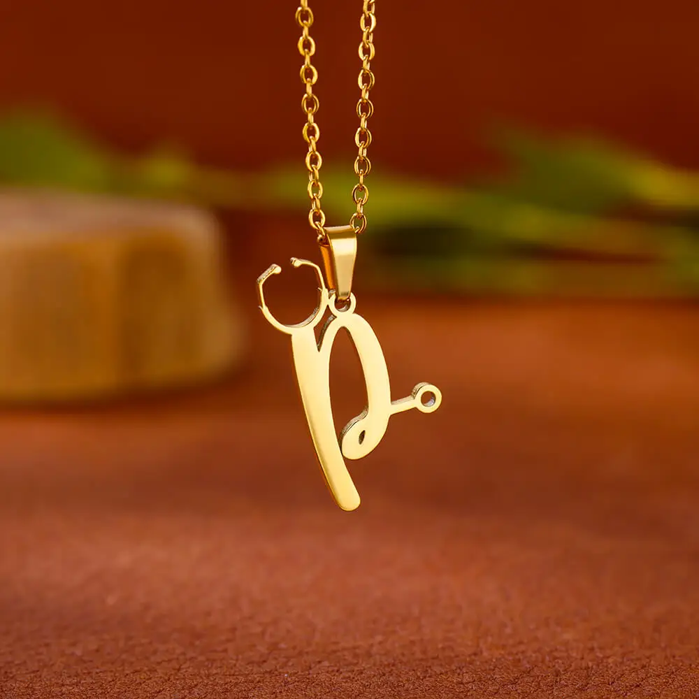 Stethoscope Stainless Steel Initial Letter Necklace For Women Gold Color Necklace Medical Graduation Jewelry Doctor Nurse Gift view 6