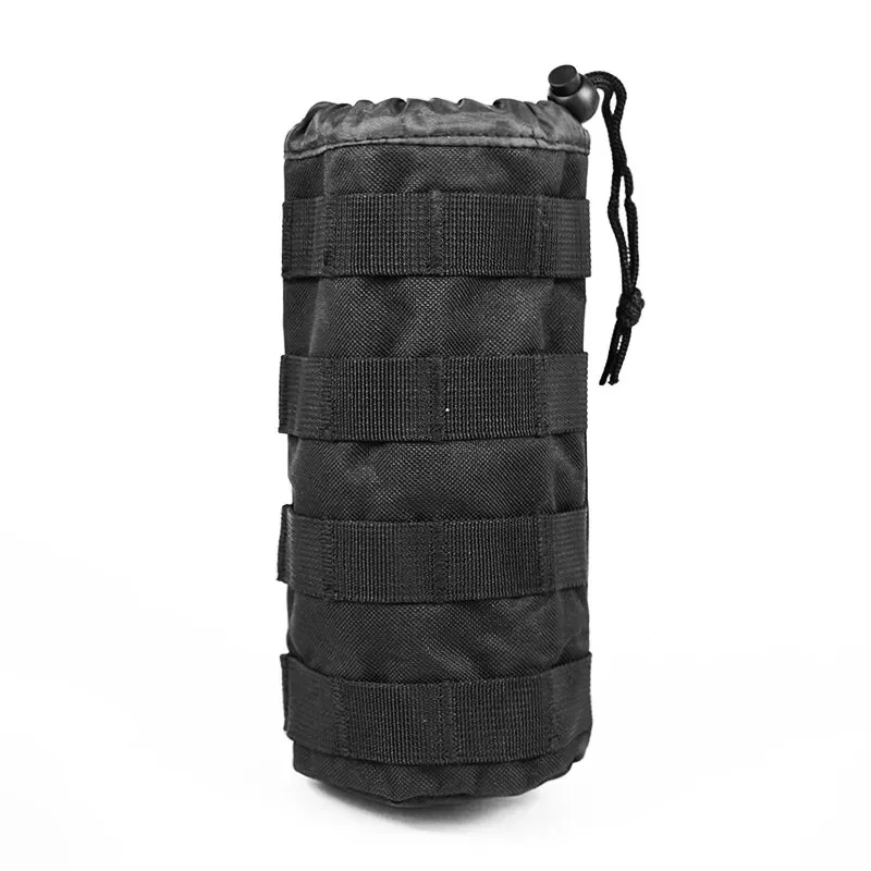 Black Tactical Water Bottle Bag Multi-Function Outdoor Nylon Hole Design with Adjustable Drawstring for Molly System And Gear At