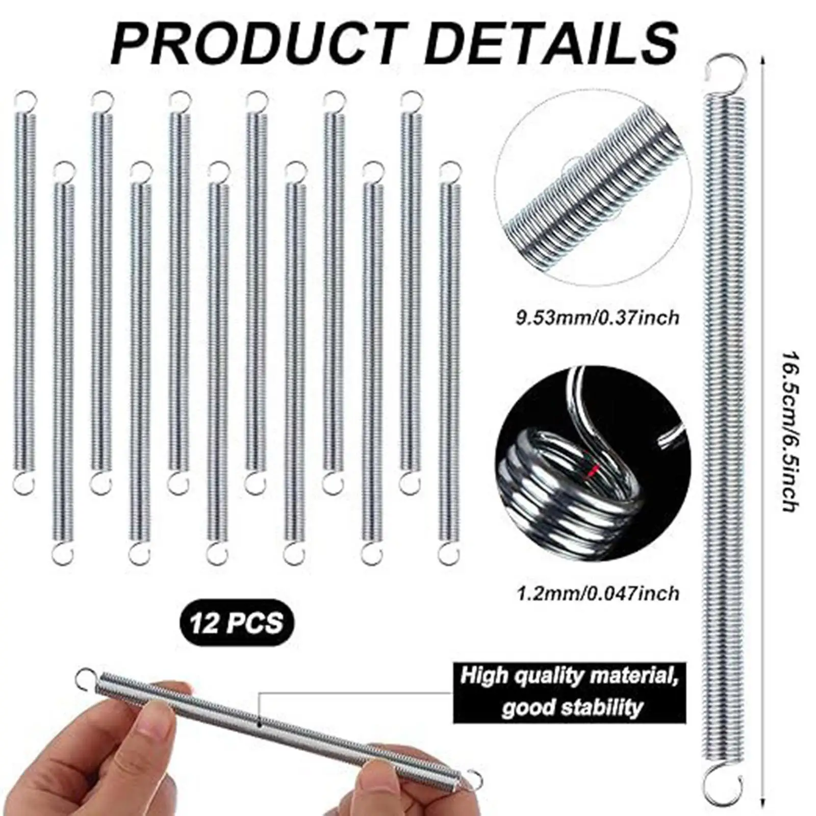 12x Extension Spring Tension Spring Professional 3/8 Inchx6-1/2 inch for Industrial Maintenance Door Construction Garage