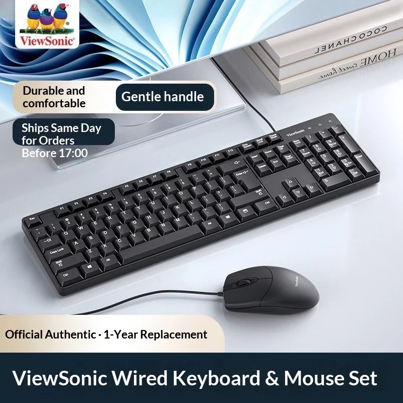 Combo de Teclado y Ratón con Cable ViewSonic, Externo para Computadora de Escritorio y Portátil, Silencioso, Ideal para Oficina y Escritura