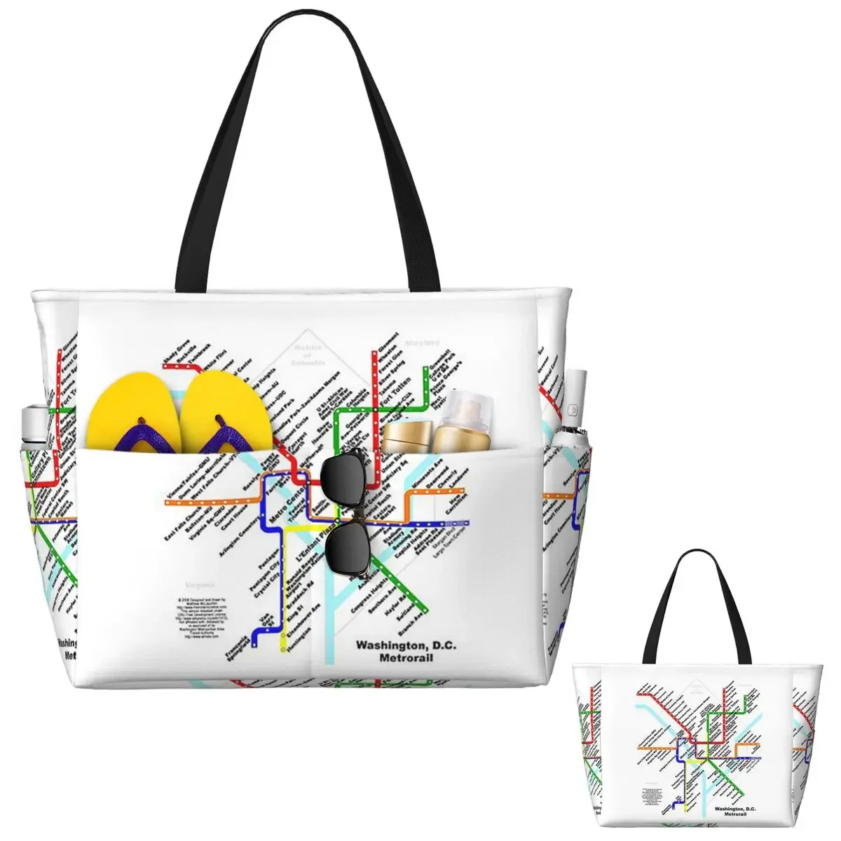 Washington DC Metro Subway Map Beach Tote Bag Sport Gym Yoga Duffle Large Tote Bag Women Travel Bag Fitness bag