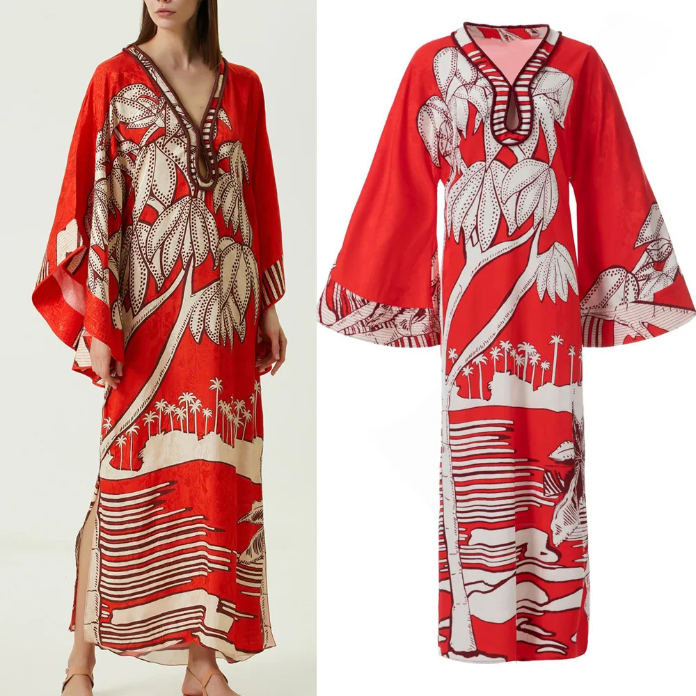 HIGH QUALITY Fashion Designer Inspired Women Casual Loose Maxi Jacquard Printed African Kaftan Long Dress 2023