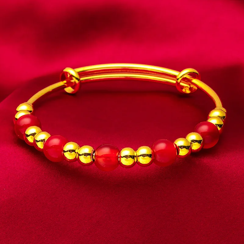 

Ins Agate Gold Bracelet! 24K Gold AU999 Women's, 8mm Blue Agate Light-Transmitting, Wide Vine Chisel, Fit Any Wrist