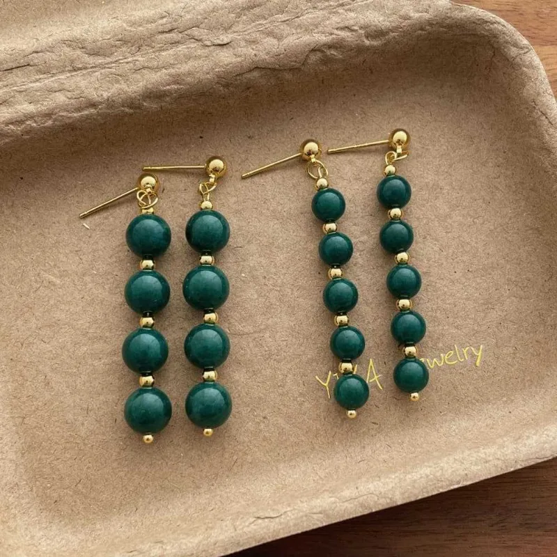 Minar Chinese Style 2 Designs Green Color Natural Stone Beads White Oval Shell Treand Drop Earrings for Women Real Gold Copper