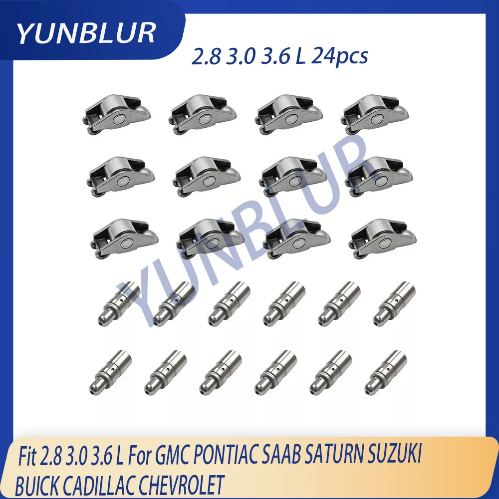 24 / 48pcs Rocker Arm & Hydraulic Valve Lifter Kit Fit 2.8 3.0 3.6 L For GMC PONTIAC SAAB SATURN SUZUKI BUICK CADILLAC CHEVROLET