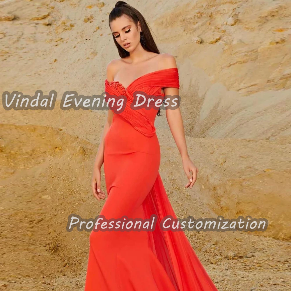 

Vindal Evening Dress Off-the-shoulder Floor Length Mermaid Built-in Bra Elegant Crepe Short Sleeves Saudi Arabia For Woman 2024