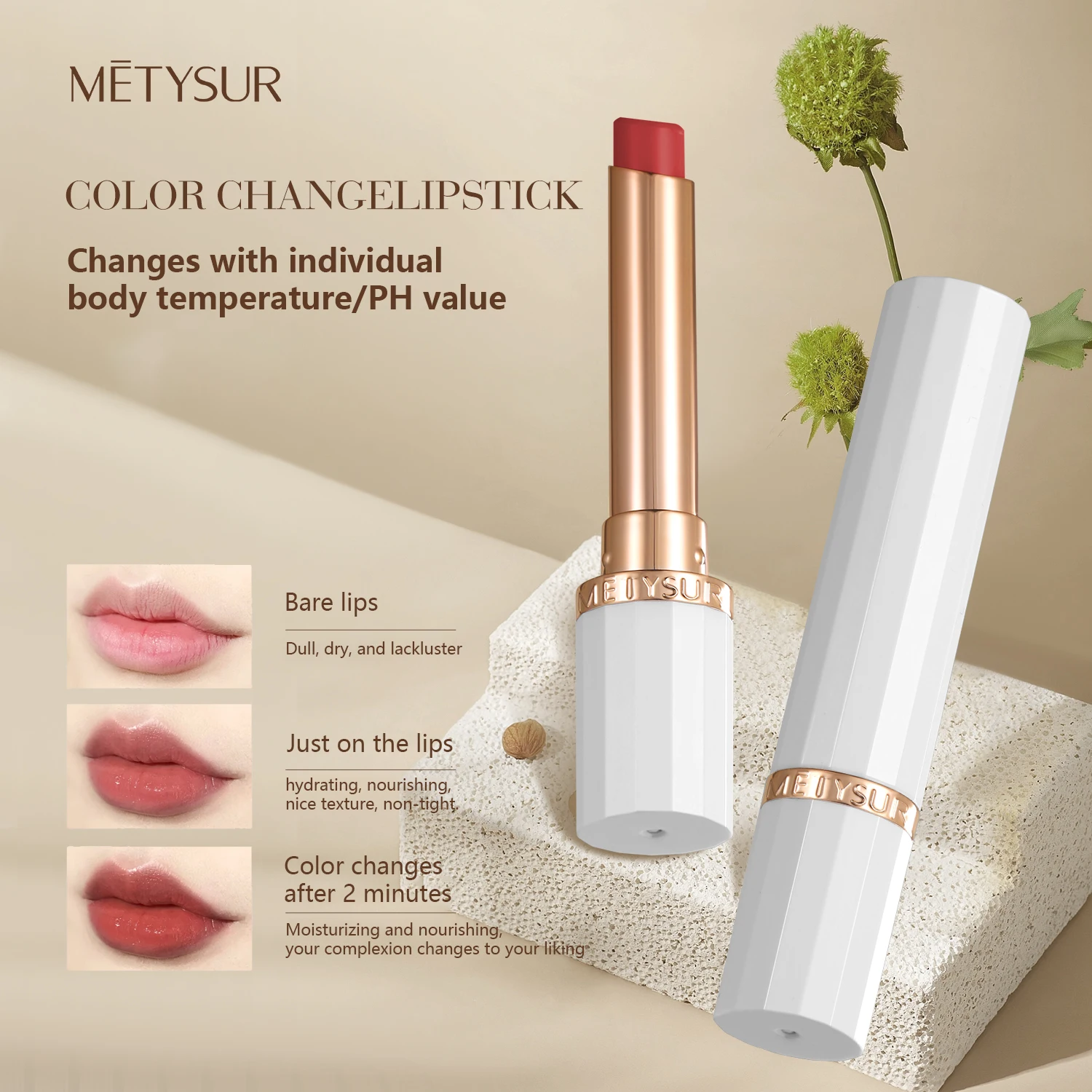 METYSUR Bálsamo labial que cambia de color con aceite esencial, hidratante, base de lápiz labial, reductor de línea de labios, cuidado de labios para otoño e invierno