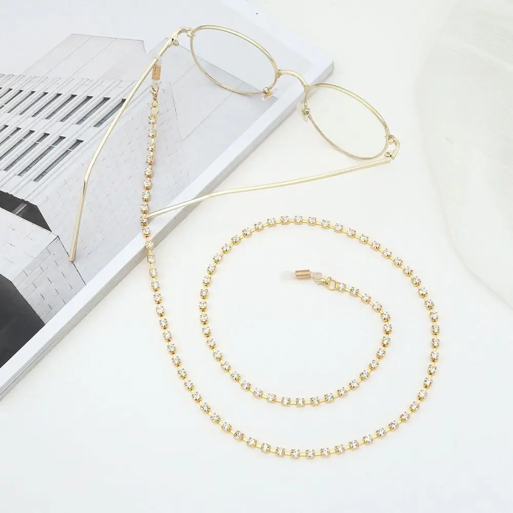 1Pcs 72cm Sunglasses Chain Lanyard Metal Rhinestone Eyeglasses Chain Holder Non Slip Crystal Beads Glasses Hanging Rope
