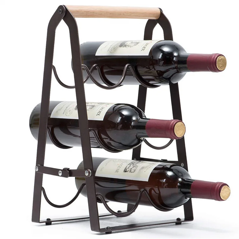 Desktop Wine Rack Creative Iron Wood combination 3Tier foldable wine rack wine storage shelves Holder for Home Bar Tabletop