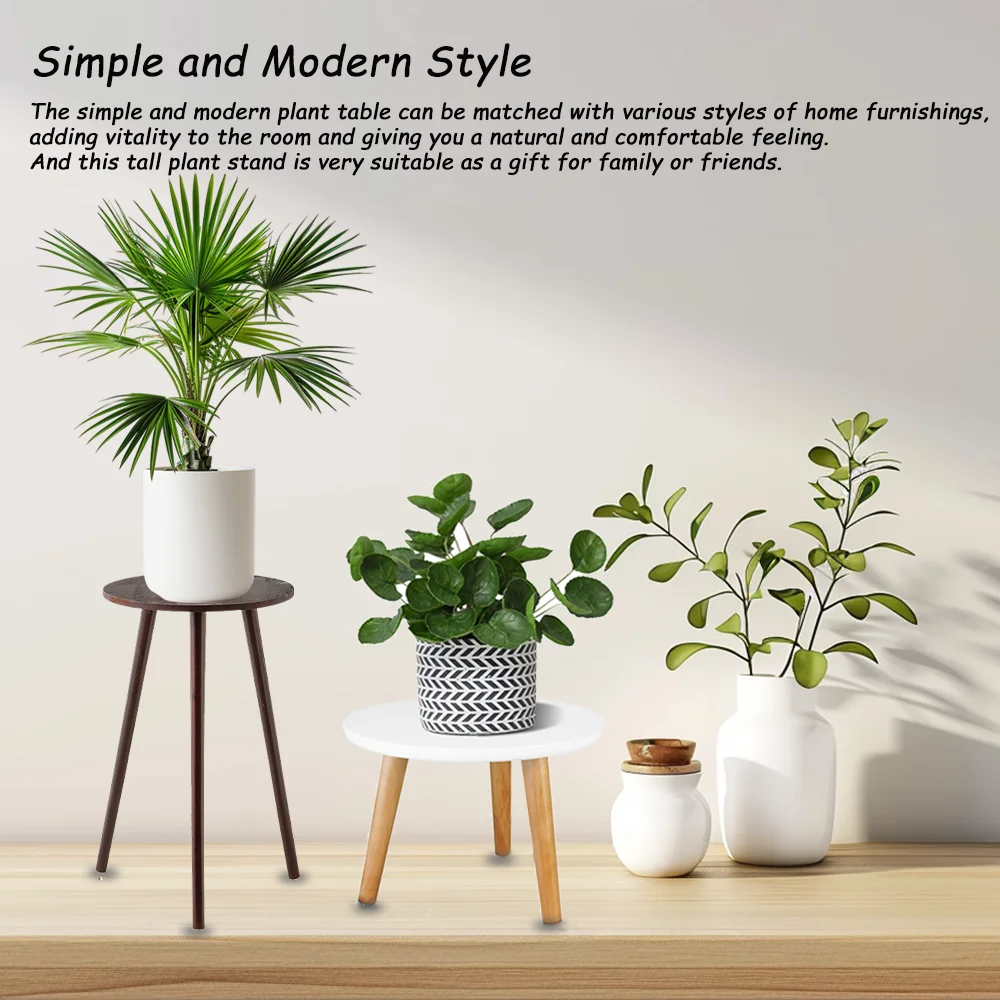 Indoor Table Plant Stand Wood Small Round Side Plant Table for Indoor Plants,Tall Plant Holder for Flower Pots End Table