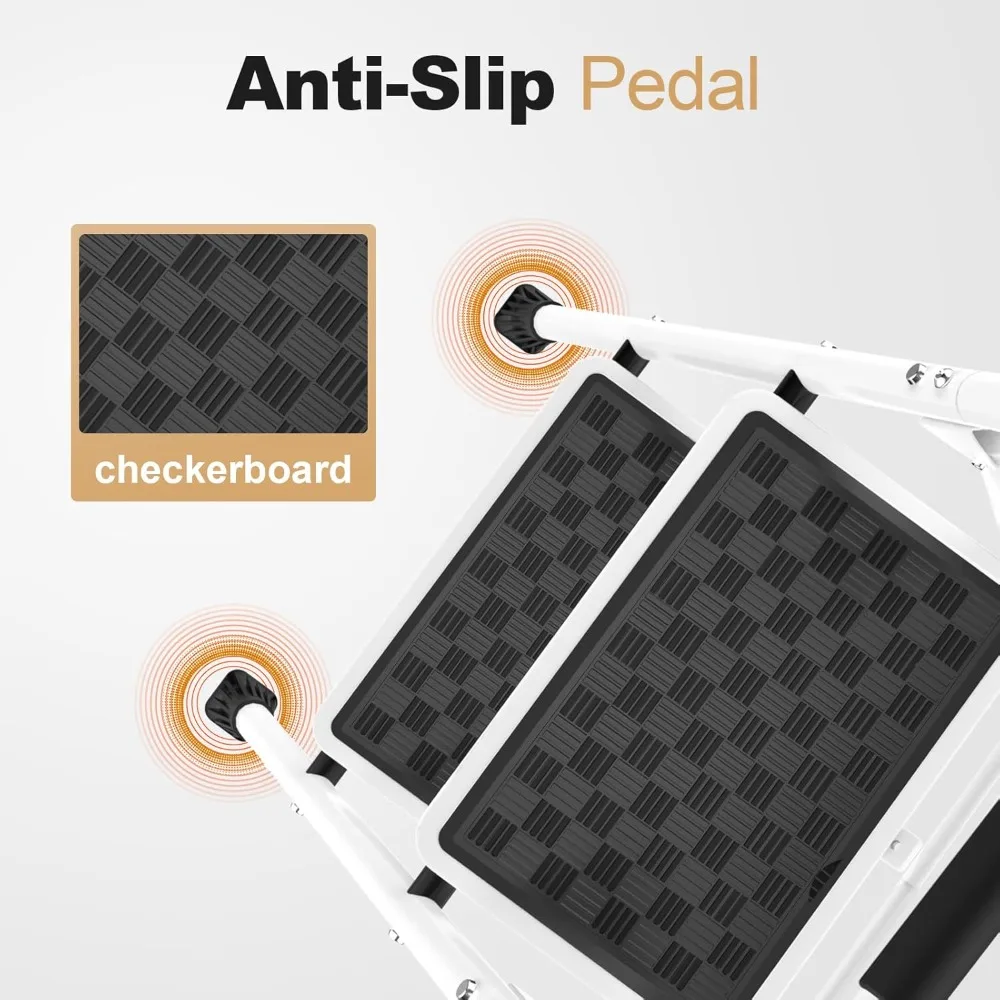 مقعد سلم قابل للطي بخطوتين للبالغين مع دواسة مضادة للانزلاق، مقبض مريح، تصميم محمول للاستخدام المنزلي #6