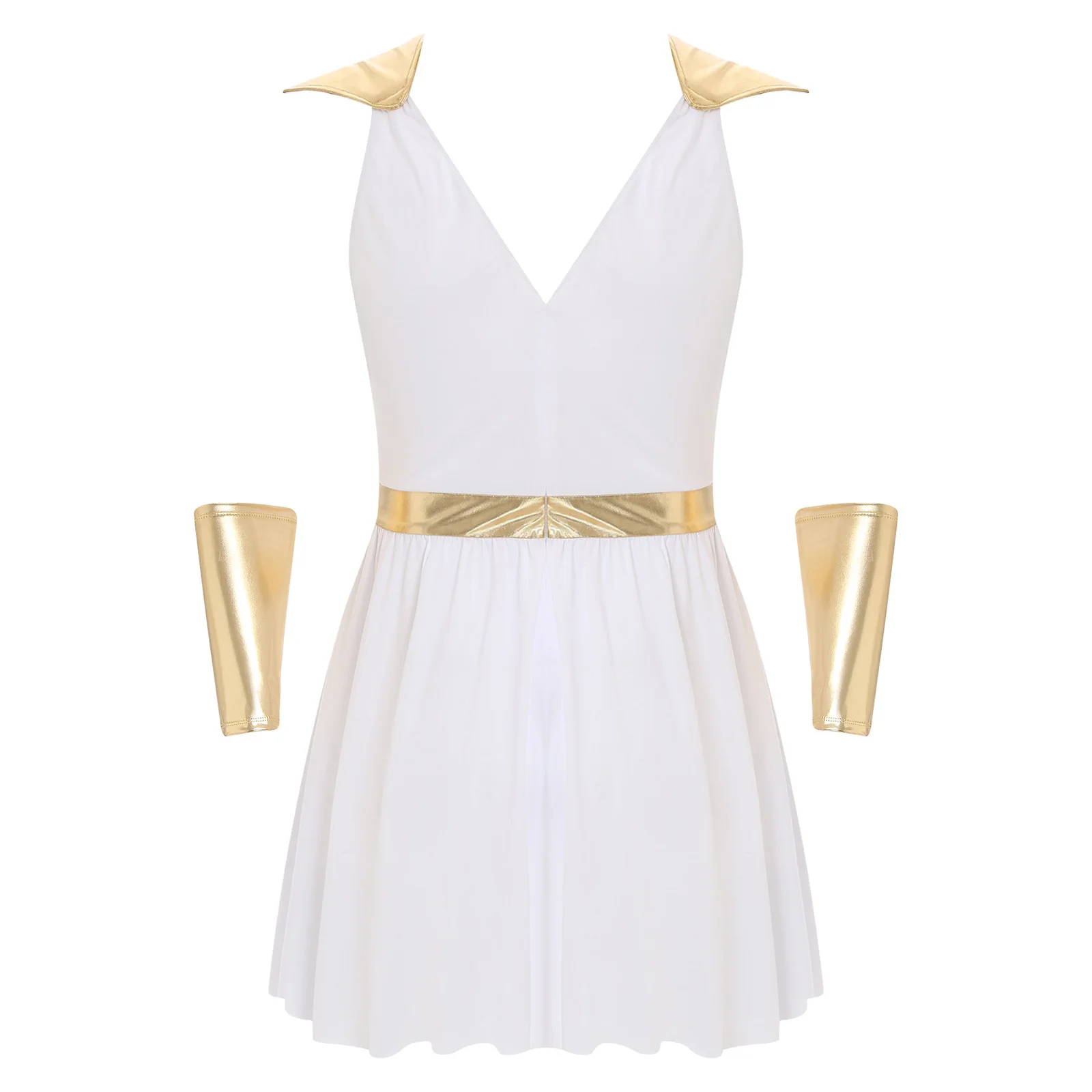 Men Greek Costumes V-Neck Sleeveless Contrast Color Patchwork Robe+Cuffs Set for Halloween Cosplay Theme Party Fancy Dress Ball