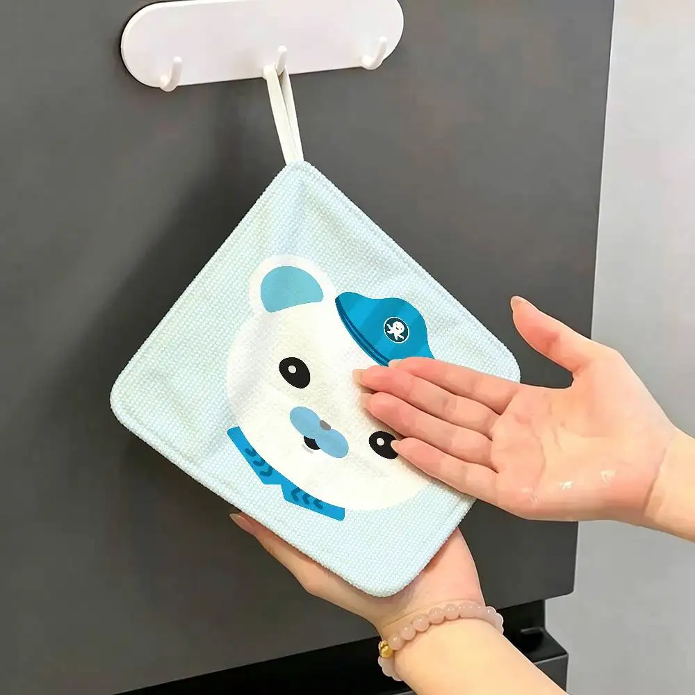 B-blue Octonauts Logo Hanging Kitchen Towel, Polyester Cotton Material, Wear Resistant Hand Wiping Towel for Home