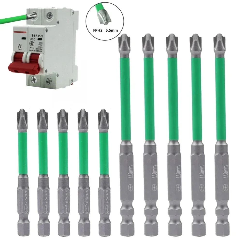 1/2/5/6pcs 65 110mm Magnetic Special Slotted Cross Screwdriver Bit For Electrician FPH2 Screwdriver For Socket Switch Power Tool
