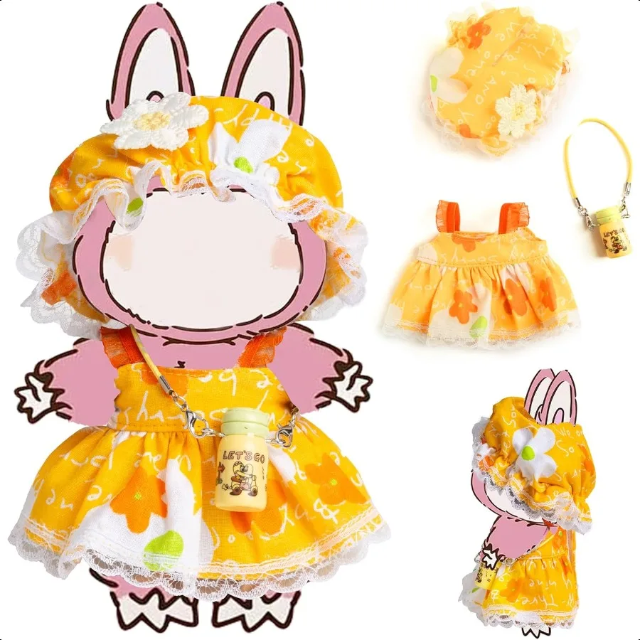 

Doll Clothes No Doll Cute Kawaii Style for 17cm Dolls Accories Floral Dr Sun Hat Set Orange