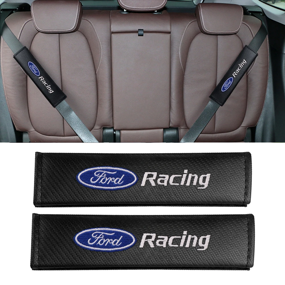 2pcs Carbon Fiber Car Seat Belt Cover Strap Shoulder Pad For Ford Mustang Focus Fiesta Shelby Kuga Mondeo Smax Ranger Edge ST - view 2
