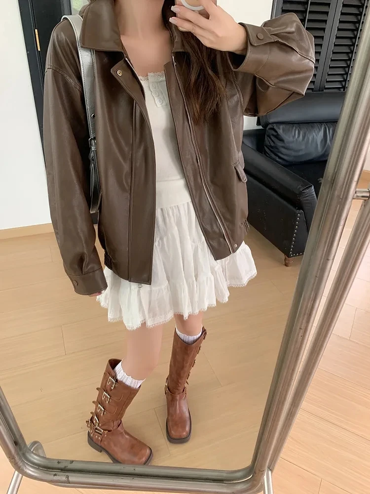 Spring and Autumn New Black Leather Jacket Women's Autumn Korean Edition Fashion Trend High Motorcycle Leather Jacket Trendy