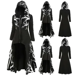 Womens And Men Hooded Cloak Halloween Dress Plus Size Tree Print High Low Printed Coat Blouse Tops Party Zipper Cloak Costumes