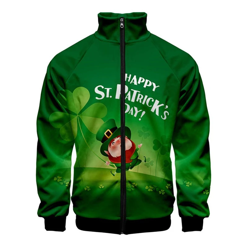 New Popular Irish St.Patrick Day Jacket Mens Women Long Sleeve Hip Hop Coat 3D Print Harajuku Sweatshirt Hoodie Jackets Clothing