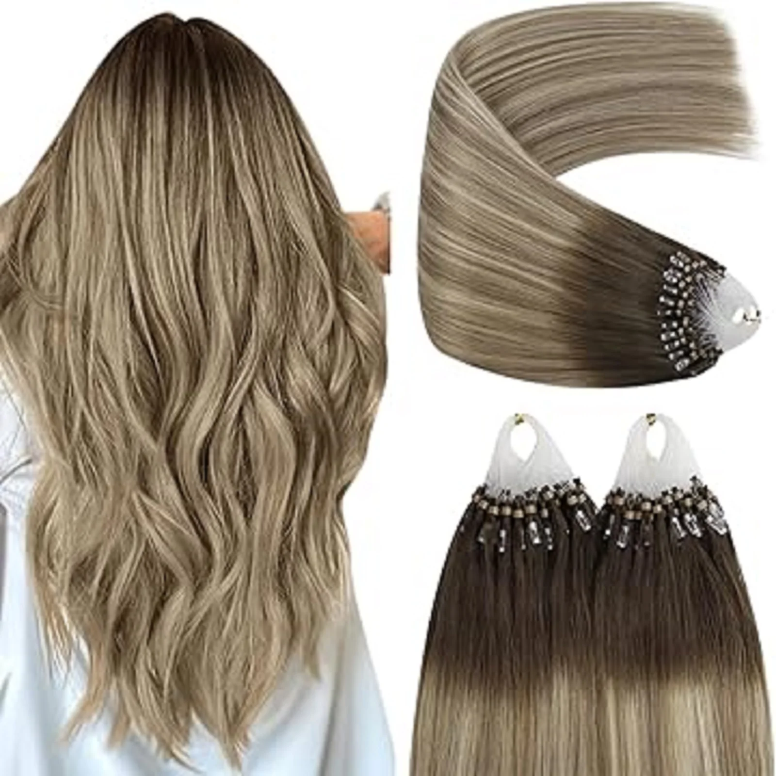 

YoungSee Micro Loop Hair Balayage Color Real Human Hair Invisible Natural Hair Extension Brazilian Hair 14-24Inch 50G