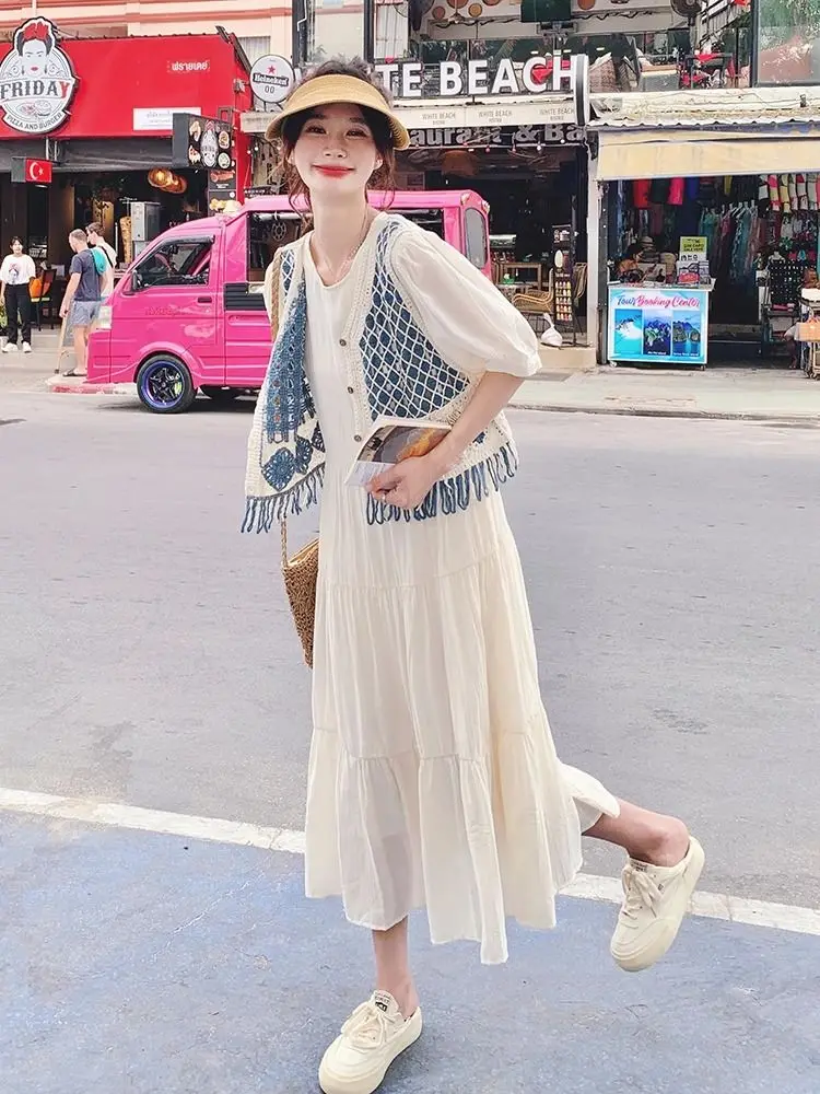 โบฮีเมียนชาติพันธุ์ถักเสื้อกั๊กเปิดเสื้อสเวตเตอร์ถักผู้หญิงฤดูร้อนน้ําหนักเบาเสื้อกั๊ก Hollow OUT Lace Fringed เสื้อแขนกุด