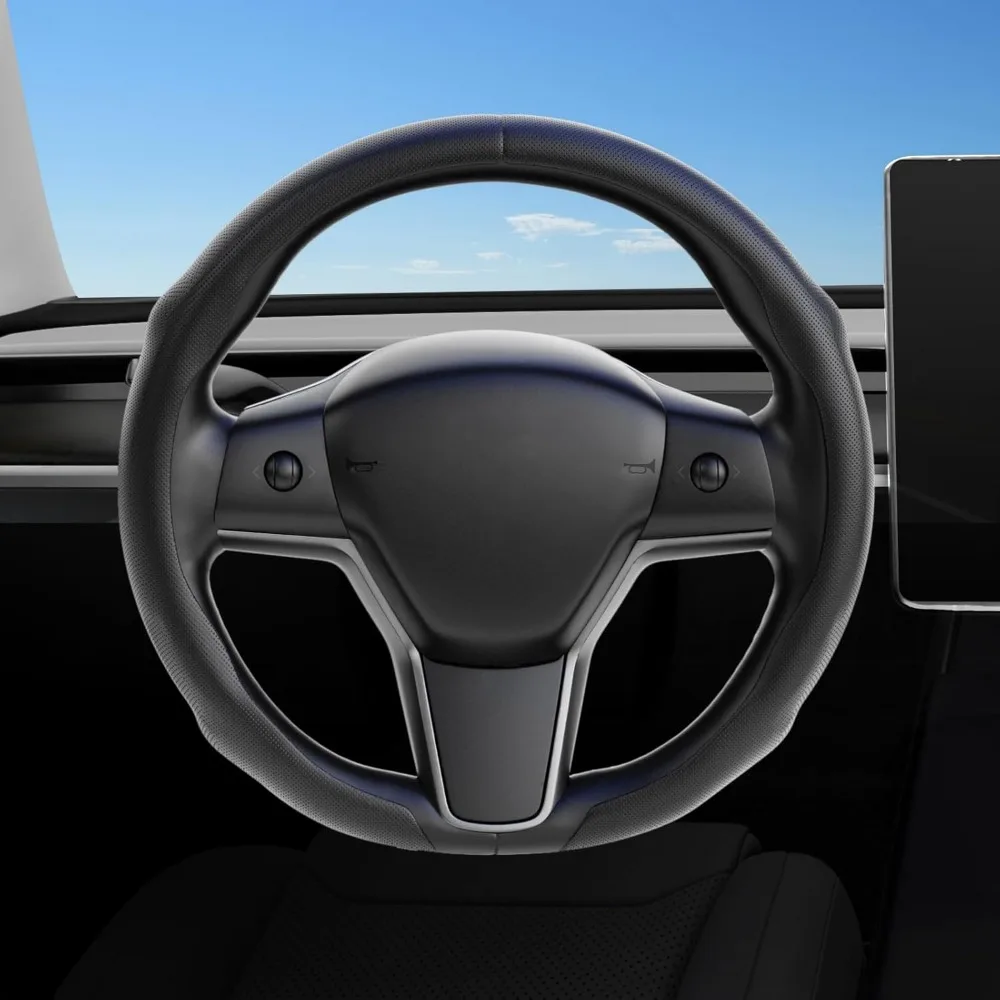 

Breathable Anti Slip Perforated Leather Steering Wheel Cover 14.5 to 15 Inch Fits 2019 2026 Model 3 and 2020 2026 Model Y
